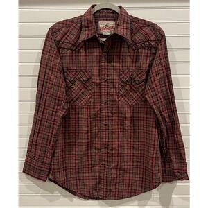 Wrangler Western Plaid Snap Front Long Sleeve Shirt‎ Mens Brown Red Black Size S